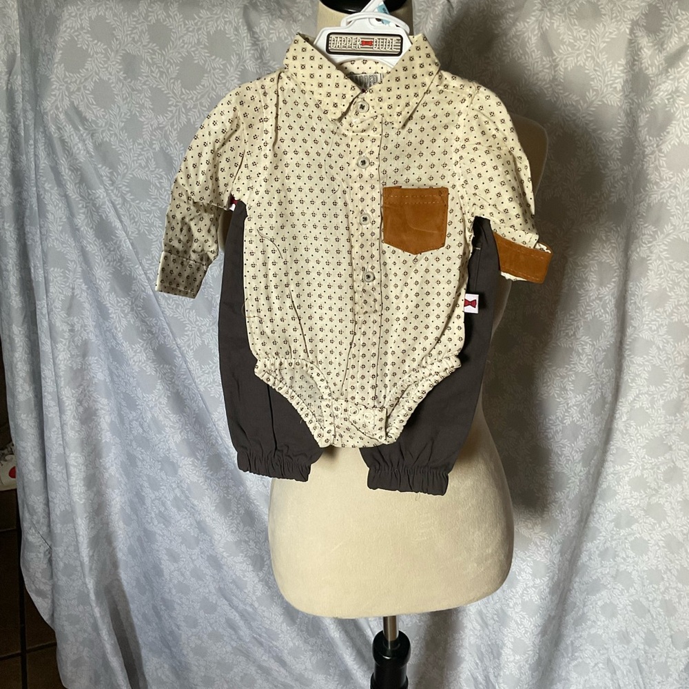 Kids Beige and Brown Long Sleeve Shirt With Pants